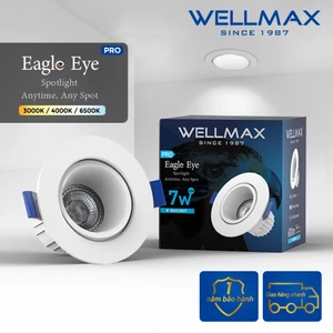 Đèn Led Âm Trần Chống Chói Spotlight 7W WELLMAX, Góc Điều Chỉnh Đèn Trần Phòng Khoét Lỗ 75-80mm