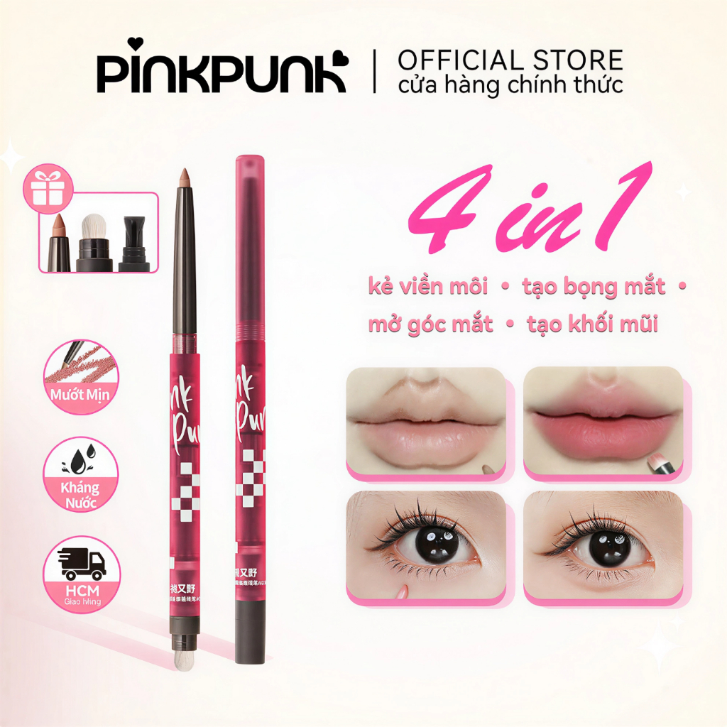 [MỚI] Bút Chì Kẻ Viền Môi PinkPunk 4 in 1 kẻ Bọng Mắt Mở Góc Mắt Tạo Khối Mũi Sáp Kết Cấu Căng Mọng 0.25g