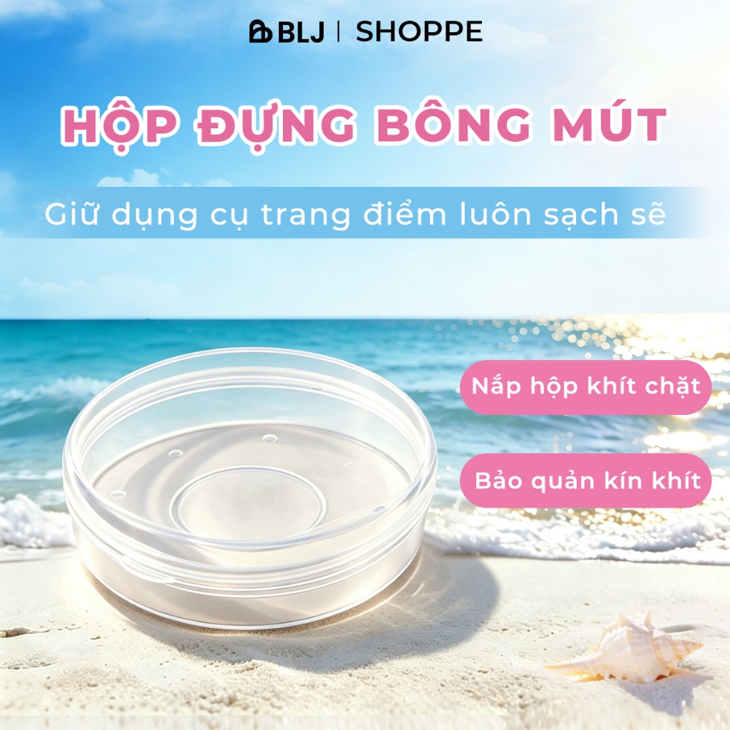 Hộp đựng bông mút trang điểm chống bụi có lỗ thông khí, dễ mang ra ngoài
