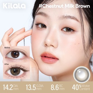 [ Combo ] Kính áp tròng màu Kilala + 60ml Nước ngâm lens Nâu Đen White Peach Brown/Pearly Grey lens cận 6 tháng DIA 14.2mm có độ (0-7) [Giá 2 chiếc lens ]