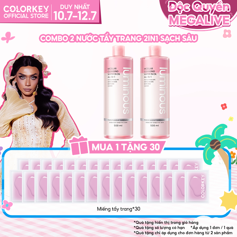 [ĐỘC QUYỀN 10.7] Combo 2 Nước Tẩy Trang Dầu Nước COLORKEY LUMINOUS Sạch Sâu & Không Cồn 500ml