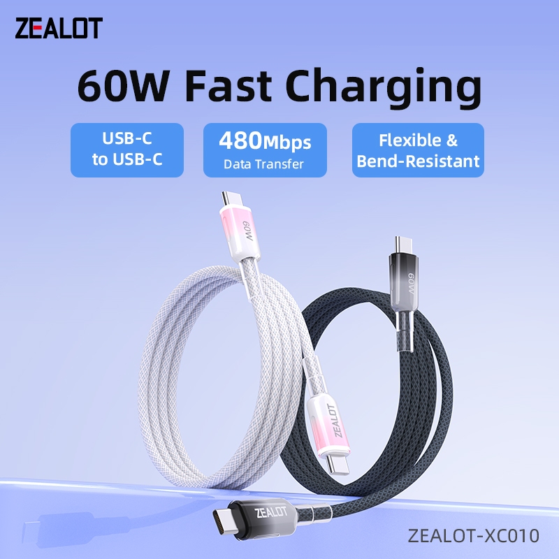 Cáp sạc nhanh ZEALOT XC010 60W PD Type ‐ C đến C 1M Dây bện Gradient Hoàn thiện 3.2A Uốn cong & Cắm chống có dây đeo Velcro | Shopee Việt Nam