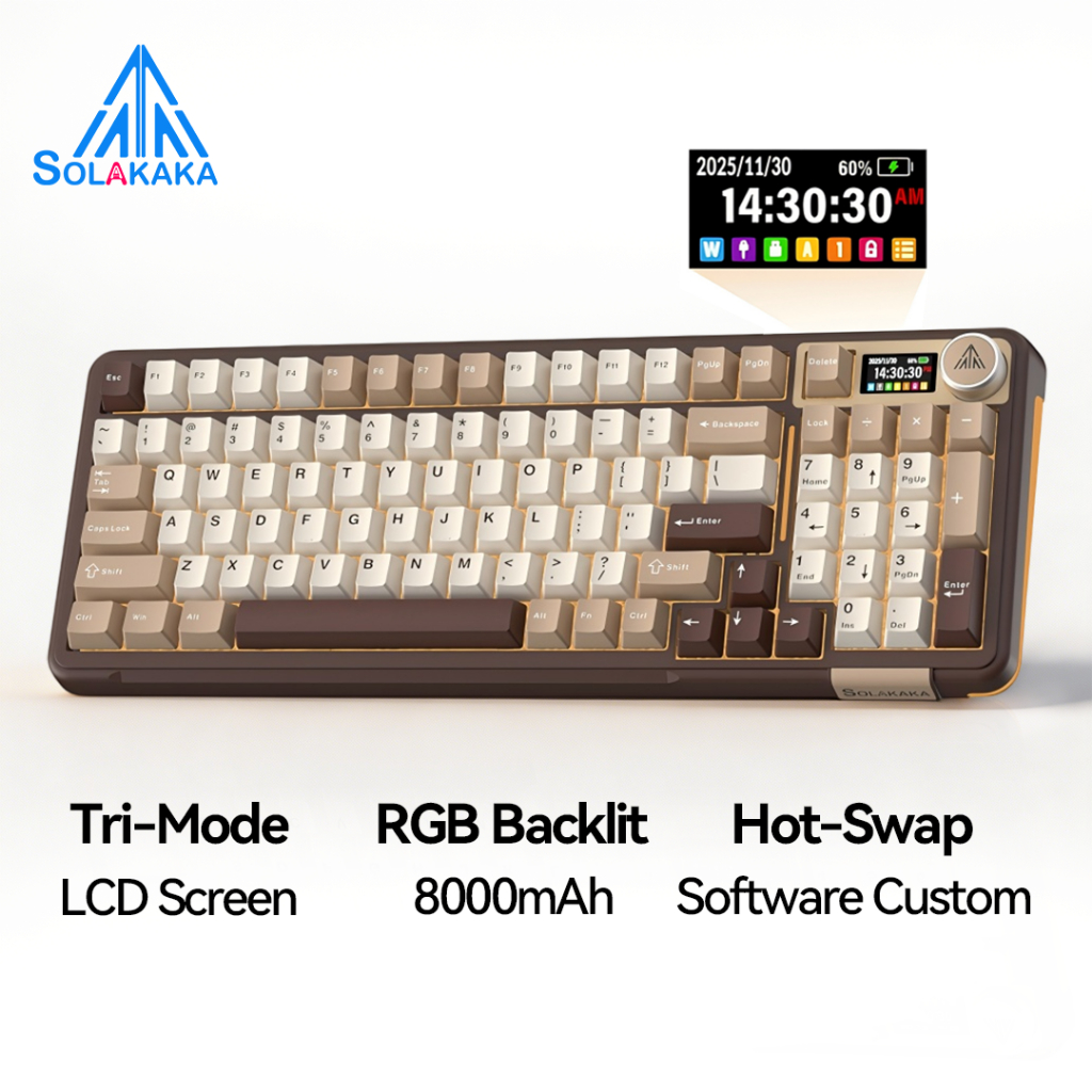SOLAKAKA A99PRO Màn hình thông minh LCD Bàn phím cơ Tri-Mode 8000mAh Pin dài Hot-Swap RGB Macaron Gaming Office 99 phím | BigBuy360 - bigbuy360.vn