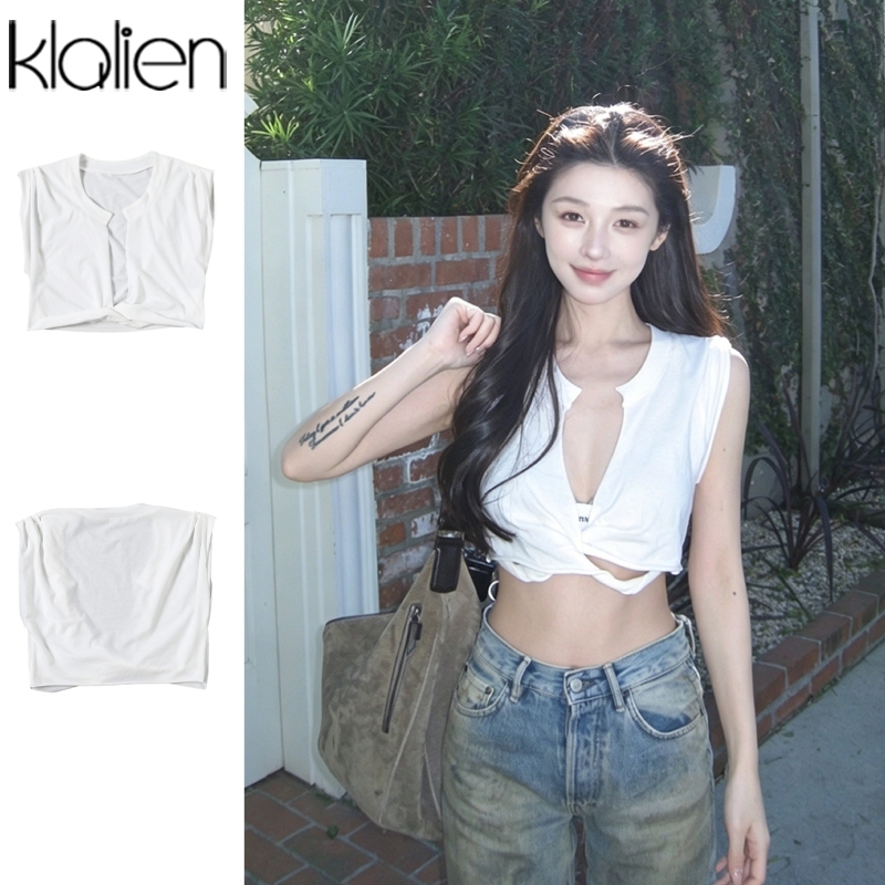 Klalien Áo Chắc Chắn Sâu V Off Tay Skinny Rốn Lộ Cá Tính Niche Hot Chick Thời Trang Tính Khí Phong Cách Nóng Mới