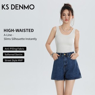 Quần ống rộng chữ A nữ denim màu xanh đậm, cạp cao, xu hướng mới cho mùa hè 2026.