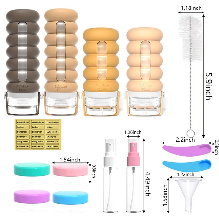 Bộ Chai Du Lịch Cho Đồ Vệ Sinh, Hộp Đựng Du Lịch Chống Rò Rỉ Silicon Lỏng Có Thể Đổ Lại Phụ Kiện Du Lịch Cho Dầu Gội Dầu Xả Lotion