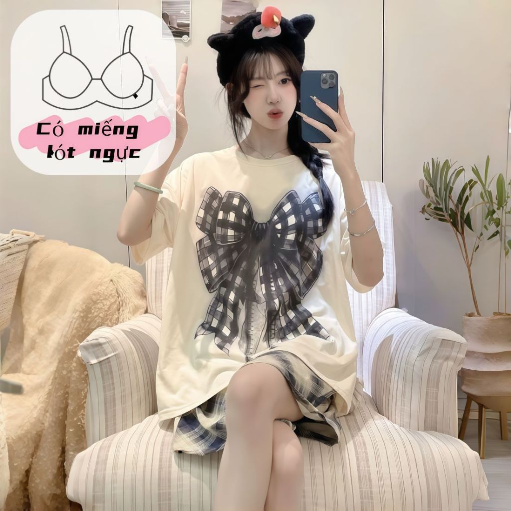 【Bông 100% + Miếng lót】Bộ đồ ngủ hè mỏng – In hoạt hình xinh xắn – Phong cách ngọt ngào – Tay ngắn + quần short – Mặc được quanh năm – Đồ mặc nhà nữ