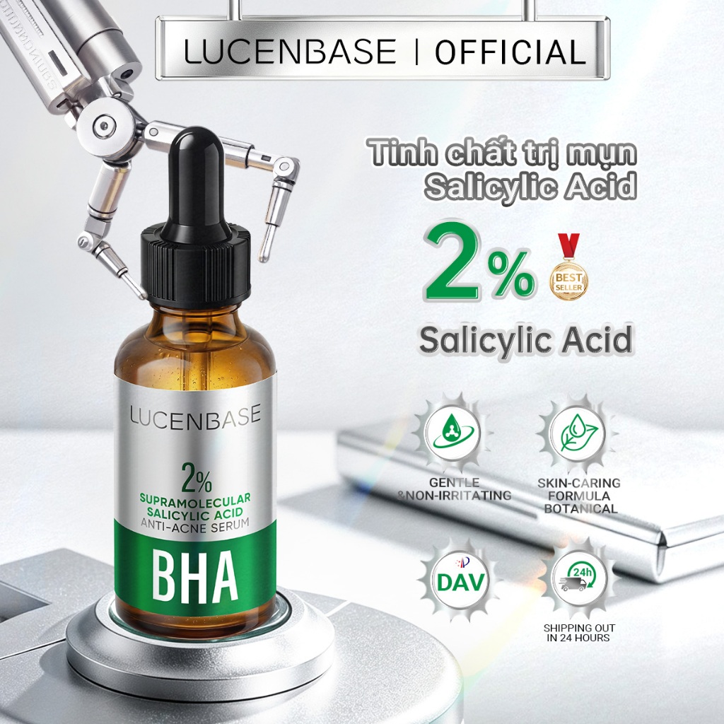 LUCENBASE 2% Supramolecular Salicylic Acid Anti Acne Serum 30ml - Điều Hỗ trợ giảm mụn BHA nhẹ nhàng, Kiểm soát dầu, Tinh chế lỗ chân lông & Chăm sóc vết thâm cho da dầu