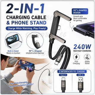 Cáp sạc đứng 240W, Type-C / USB sang Type C 2 trong 1 có giá đỡ điện thoại để chơi game / Video Chagring
