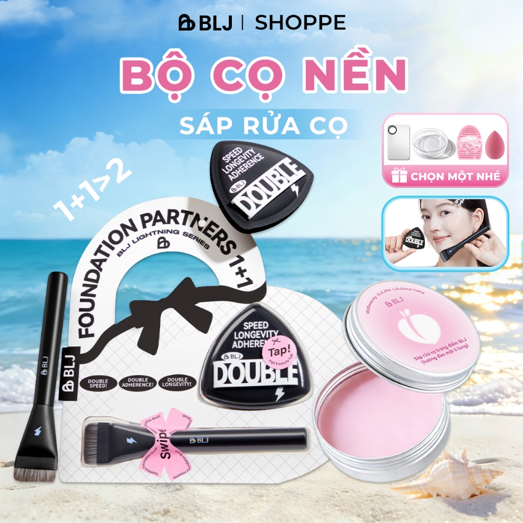 Bộ cọ trang điểm BLJ cọ nền phẳng & mút tán kem nền Nền Nhanh Chóng | Căng Mướt Mịn | Bền Lâu