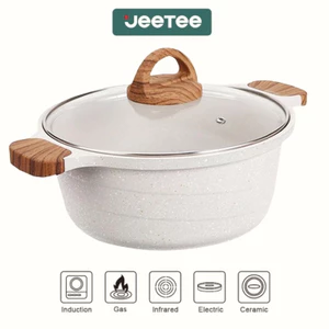【Giá thấp lịch sử toàn shop】JEETEE Nồi nấu canh chống dính đá Maifan 20/24/28cm – Nồi nhôm đúc cao cấp có nắp kính, dùng mọi loại bếp, không PFOA