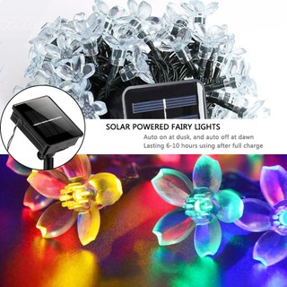 Đèn dây năng lượng mặt trời 12M 100LEDs Hoa anh đào Đèn sân vườn Giáng sinh Đèn LED chống nước Nhà Đèn dây cổ tích Đèn đường ngoài trời Trang trí vòng hoa hoa