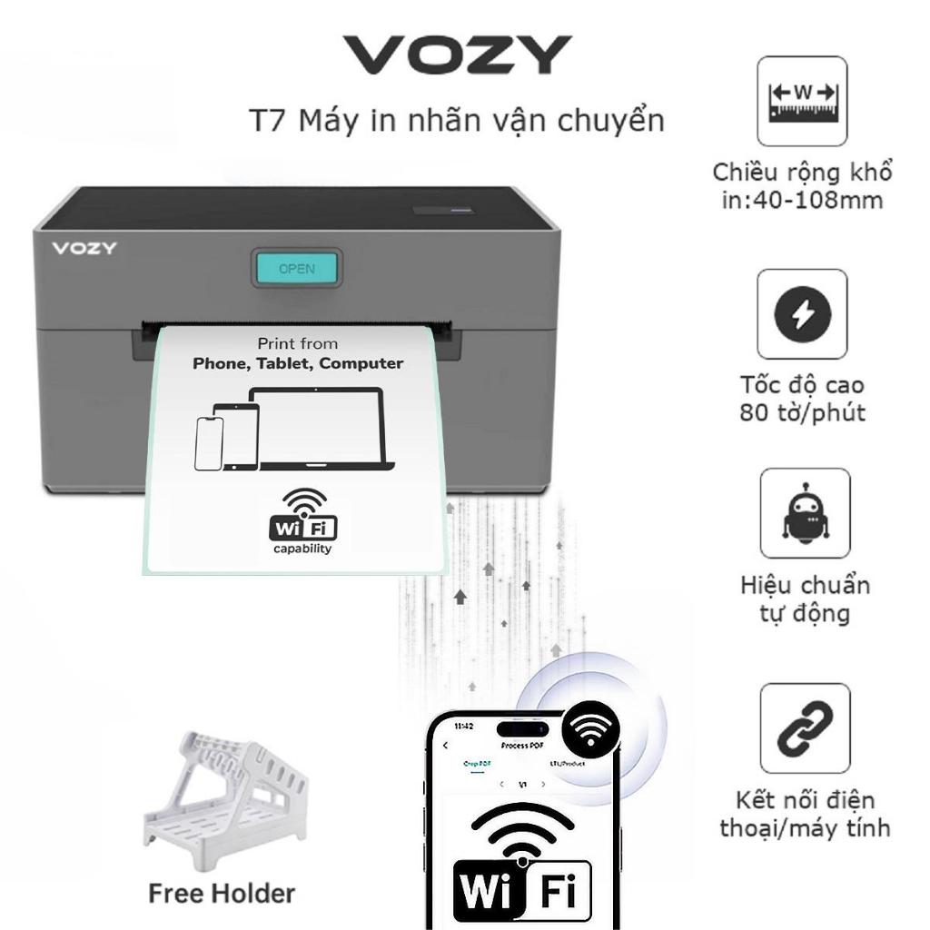 Máy In Nhiệt Bluetooth VOZY A6/A7 - In Đơn Shopee/TMĐT Từ Điện Thoại,BH 15 Tháng,Tặng Giá Đỡ Giấy In