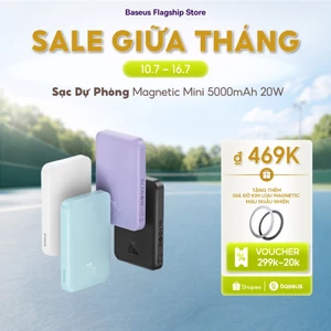 Baseus Sạc Dự Phòng 5000mah mini Không Dây Có Nam Châm Tự Động Bật Tắt