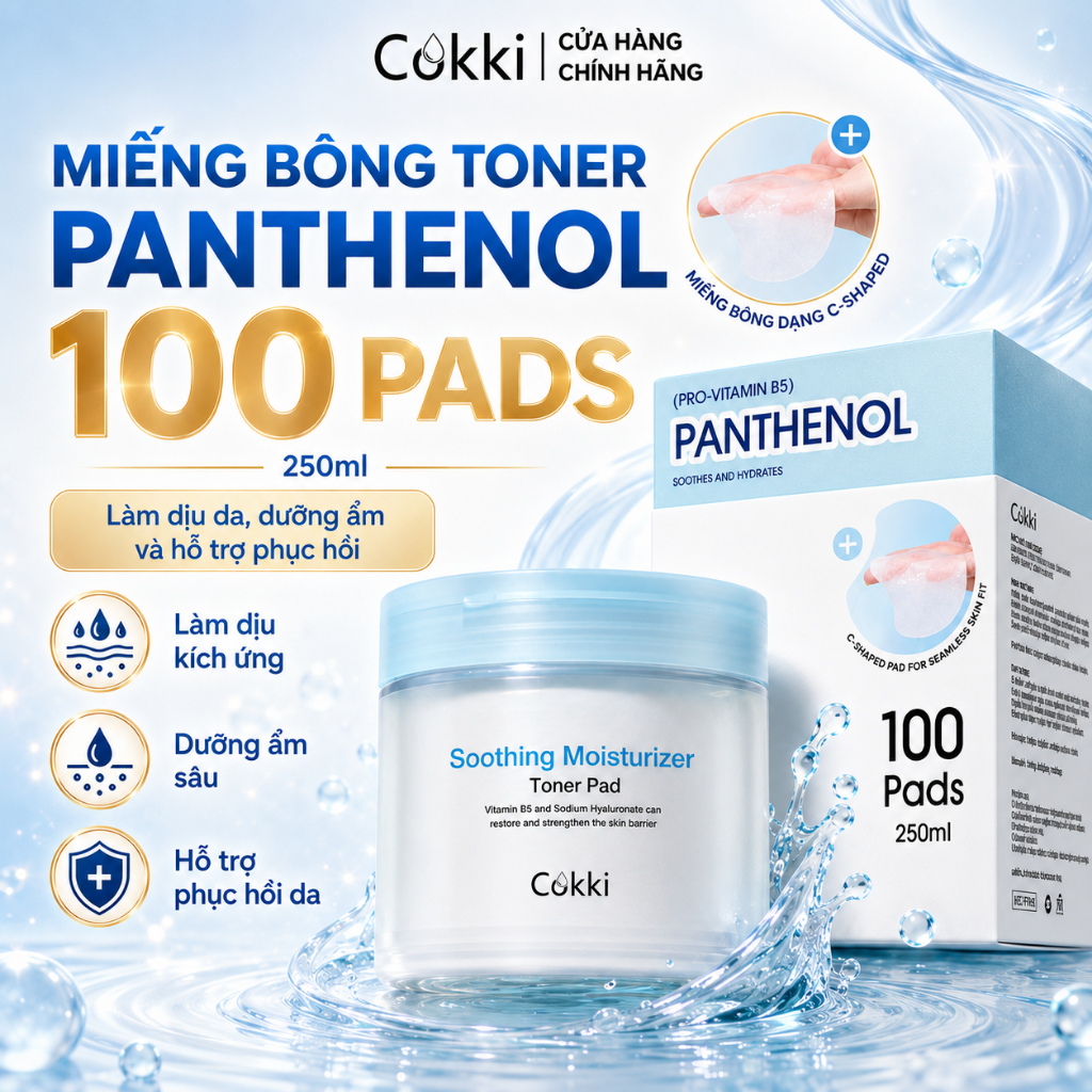 Cokki Toner Pad Dịu Nhẹ & Dưỡng Ẩm B5 65 Miếng - Giảm Kích Ứng, Giảm Mẩn Đỏ, Cấp Ẩm Chuyên Sâu & Phục Hồi Da Nhạy Cảm