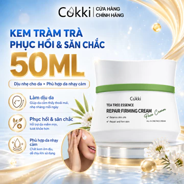 Kem Dưỡng Tràm Trà Cokki 50ml – Kem Dưỡng Ẩm Kiềm Dầu Cho Da Mụn – Cấp Ẩm 72H, Thấm Nhanh Không Nhờn – Peptide Chống Nhăn & Niacinamide Sáng Da & Squalane Khóa Ẩm – Dành Cho Da Dầu, Da Nhạy Cảm – Khôn