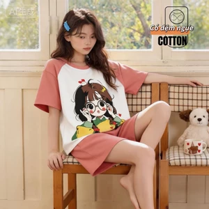 【Mã giảm giá MI3PF1654】Đồ ngủ nữ cotton có đệm ngực in họa tiết hoạt hình dễ thương - Mẫu bán chạy mùa thu đông, mặc nhà thoải mái