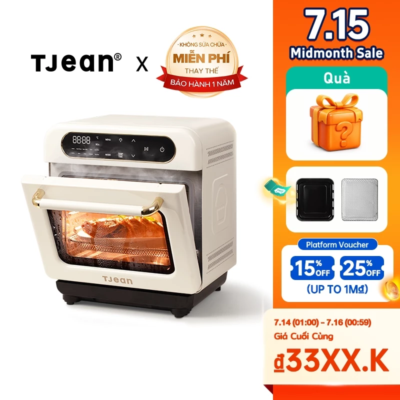 TJean lò nướng hơi nước không dầu 12L steam oven lò nướng Nồi Hấp Điện đa chế độ nấu cài sẵn (12 tháng)