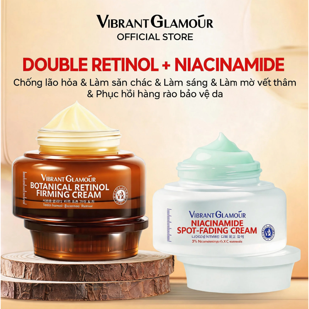 Bộ Kem Dưỡng Da VIBRANT GLAMOUR Niacinamide & Retinol Sử Dụng Ngày Đêm Chống Lão Hóa Làm Mờ Nám Làm Sáng Da Nhẹ Nhàng Không Bí Dầu 30g+30g