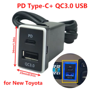 23x34mm Sạc Xe Hơi PD Type-C + QC3.0 USB Kép Sạc Nhanh Ổ Cắm Điện Ổ Cắm Cho Xe Toyota Mới