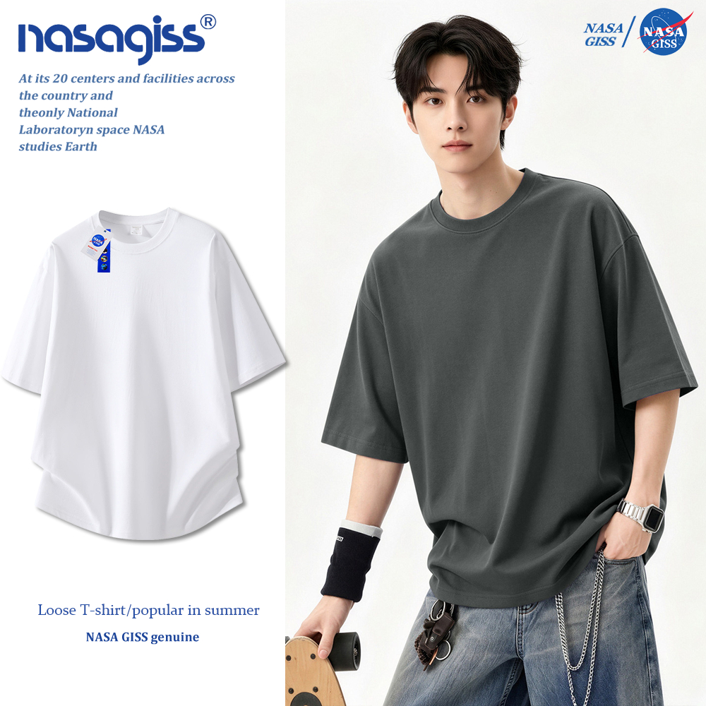 NASA Áo thun nam nữ Tay Lỡ thường Mùa hè Bản màu trơn t-shirt hình form rộng Cổ tròn mềm mịn