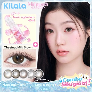 [ Combo ] Kính áp tròng màu Kilala + 60ml Nước ngâm lens Nâu Đen White Peach Brown/Pearly Grey lens cận 6 tháng DIA 14.2mm có độ (0-7) [Giá 2 chiếc lens ]