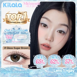 Kính áp tròng Kilala màu nâu Glass Sugar Brown lens cận 1 ngày DIA 14.2mm có độ (0-8) 2 chiếc