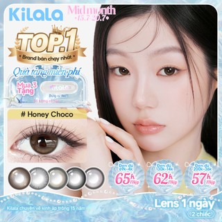 Kính áp tròng Kilala lens 1 ngày màu xám  DIA 14.0mm 14.2mm 14.5mm và màu xám Ice Oolong Brown,Ice Peach Grey,Honey Choco,Felinae Grey, Cold water Black lens cận 1 ngày có độ (0-7) 2 chiếc