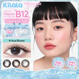 Kính áp tròng Kilala lens 1 ngày màu xám  DIA 14.2mm Acai Brown/ Coconut Grey lens cận có độ ( 0-7 ) chất liệu Silicone Hydrogel [ 2 chiếc ]