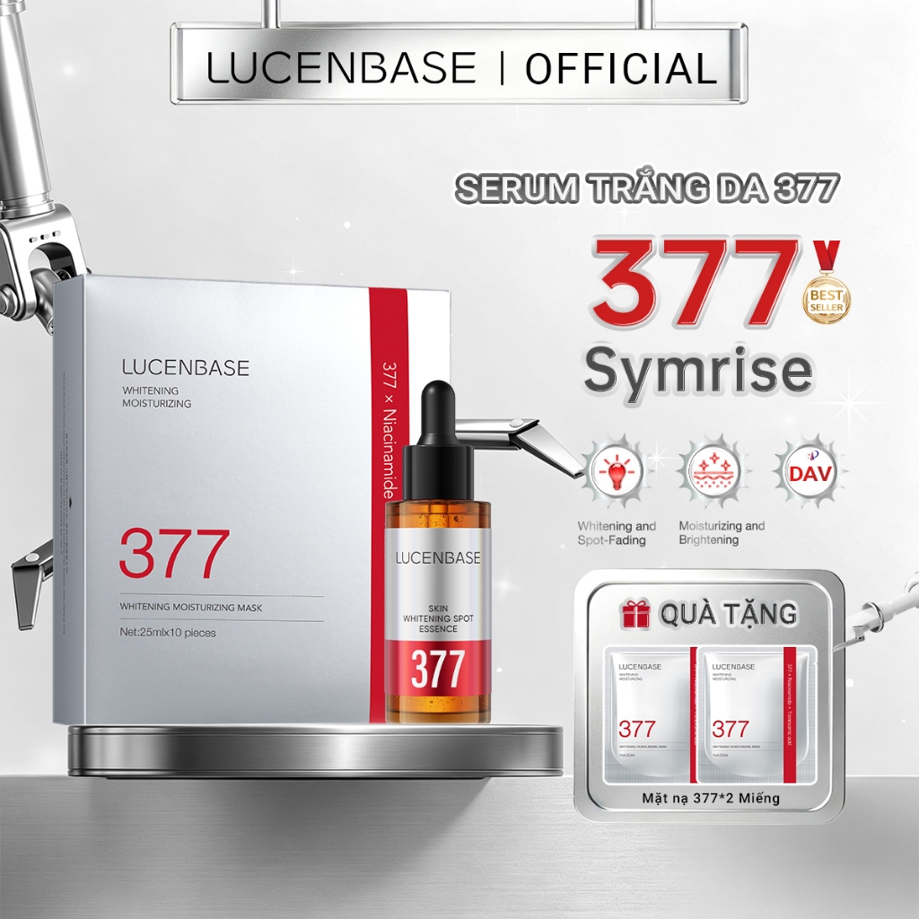LUCENBASE 377 Serum & Mask Set-377 Mặt nạ làm sáng & dưỡng ẩm da mặt 1 hộp (10 tờ) + 377 Tinh chất làm trắng vết thâm làm sáng da