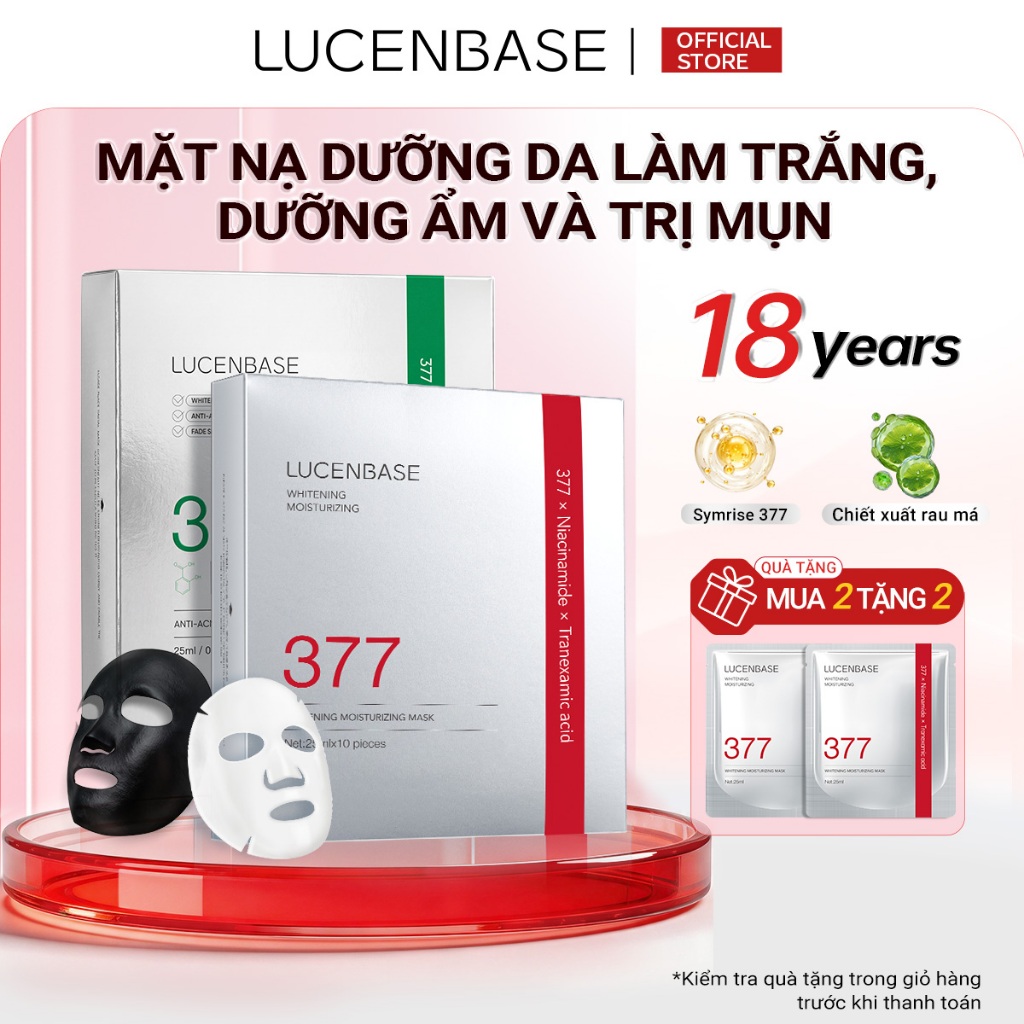 LUCENBASE 377 Bộ mặt nạ làm trắng & chăm sóc mụn trứng cá Làm sáng da Kem Hỗ trợ giảm mụn MIỄN PHÍ 2 mặt nạ