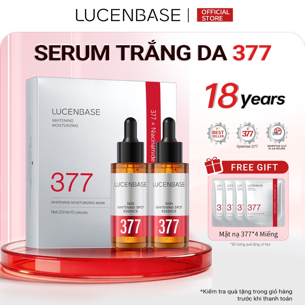 Bộ làm trắng da LUCENBASE 377 | 2 chiếc Tinh chất da 30ml + 10 chiếc Mặt nạ làm trắng da | Fades Dark Spots & Brightening (MIỄN PHÍ 4 mặt nạ axit Salicylic)