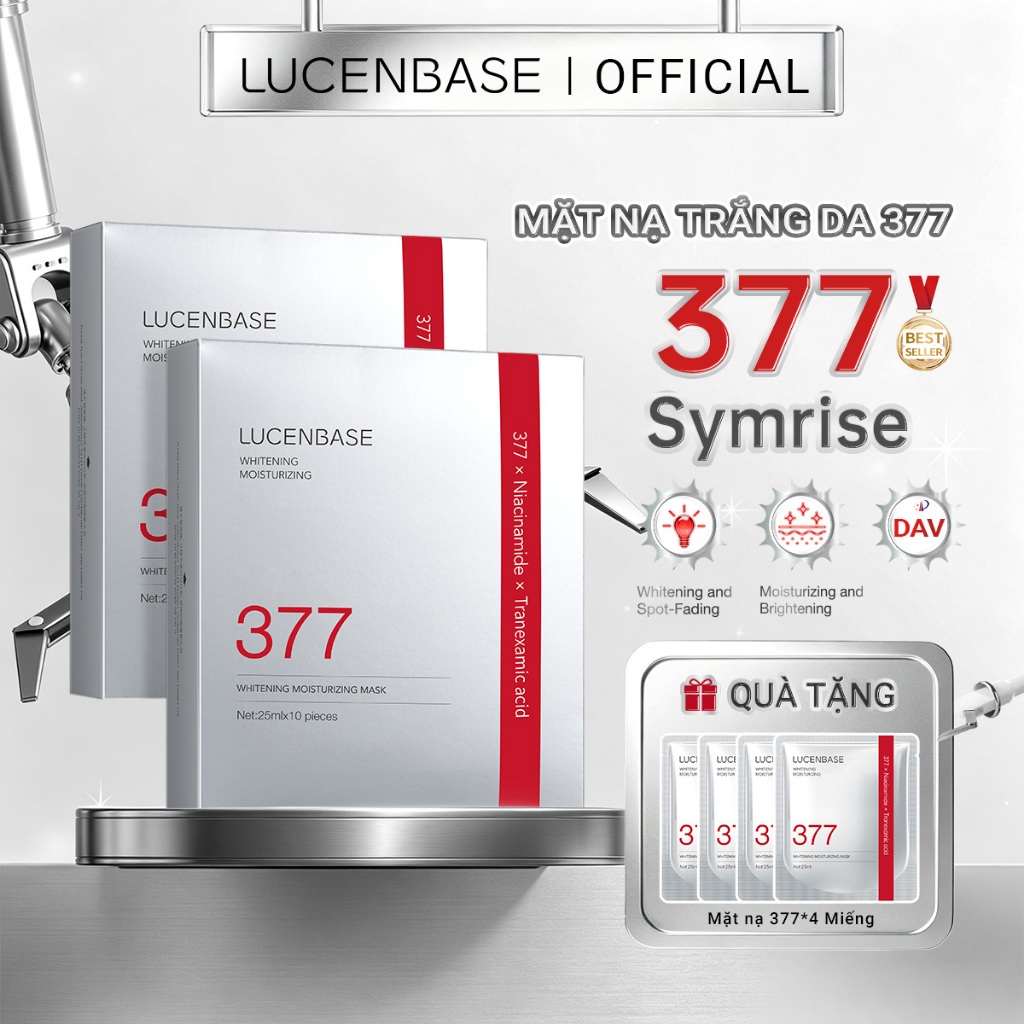 Mặt Nạ Dưỡng Trắng LUCENBASE 377 Làm Sáng Da Mờ Thâm & Căng Bóng (2 Hộp + 4 Miếng)