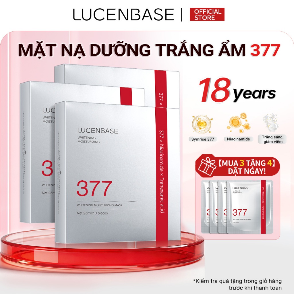 [MUA 3 TẶNG 4] 3 Hộp Mặt nạ làm trắng LUCENBASE 377 – Dưỡng ẩm sâu, làm sáng & làm mờ vết thâm – 25ml x 30 tờ