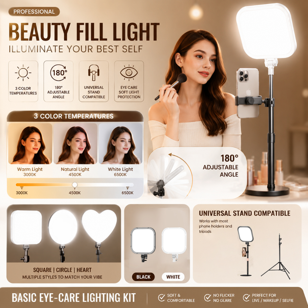 Bộ đèn lấp đầy phát trực tiếp TikChic DY-10, Phục hồi làn da mặt tự nhiên, Điều chỉnh nhiều ánh sáng, Thích hợp cho nhiều kịch bản thực tế