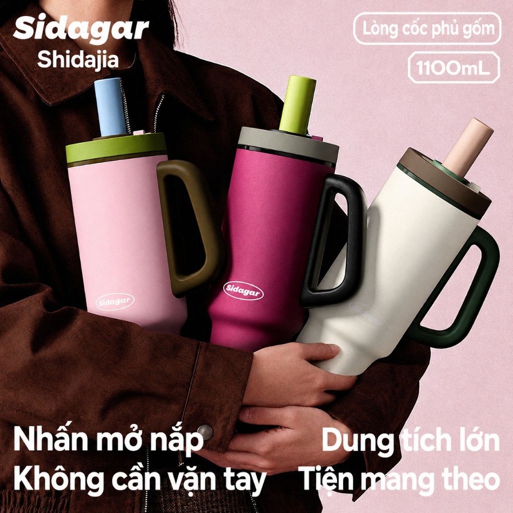 Sidagar 1100ML Đồ gốm bên trong Nắp có thể mở bằng một tay Xử lý thiết kế, thuận tiện để thực hiện khi đi ra ngoài | BigBuy360 - bigbuy360.vn