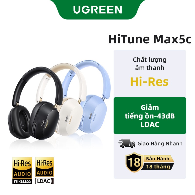 Tai nghe Bluetooth chụp tai UGREEN HiTune Max5c ANC chống ồn chủ động, Hi-Res, Bluetooth 5.4, pin 75h