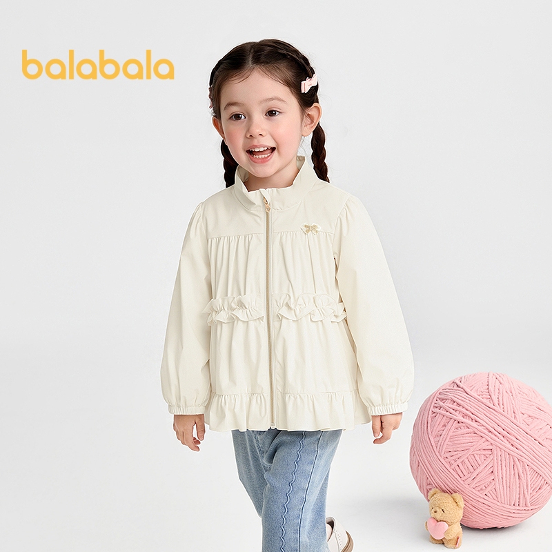 Áo khoác balabala Bé Gái Trẻ Em Ngọt Ngào Đứng Cổ Một Dòng Ruffle Ruched 2026 Mùa Thu Hàng Ngày Đi Học Ngoài Trời Chơi Ngày Lễ Dễ Thương Nhìn Dễ Thương Trận Đấu Thời Gian Chơi Gia Đình