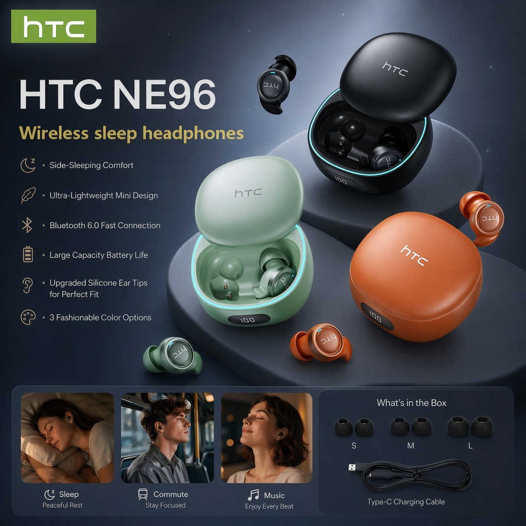 HTC NE96 Tai nghe ngủ không dây MINI Tai nghe Bluetooth V6.0 HIFI Âm thanh Tai nghe thể thao IPX5 Chống nước