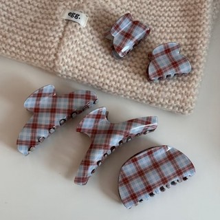 Kovoi / Phong Cách Mới Nâu Xanh Kẻ Sọc Lấy Kẹp Retro Cao Đuôi Ngựa Cá Mập Kẹp Tóc Đơn Giản Mặt Sau Đầu Đĩa Tóc Lấy Phụ Kiện Tóc