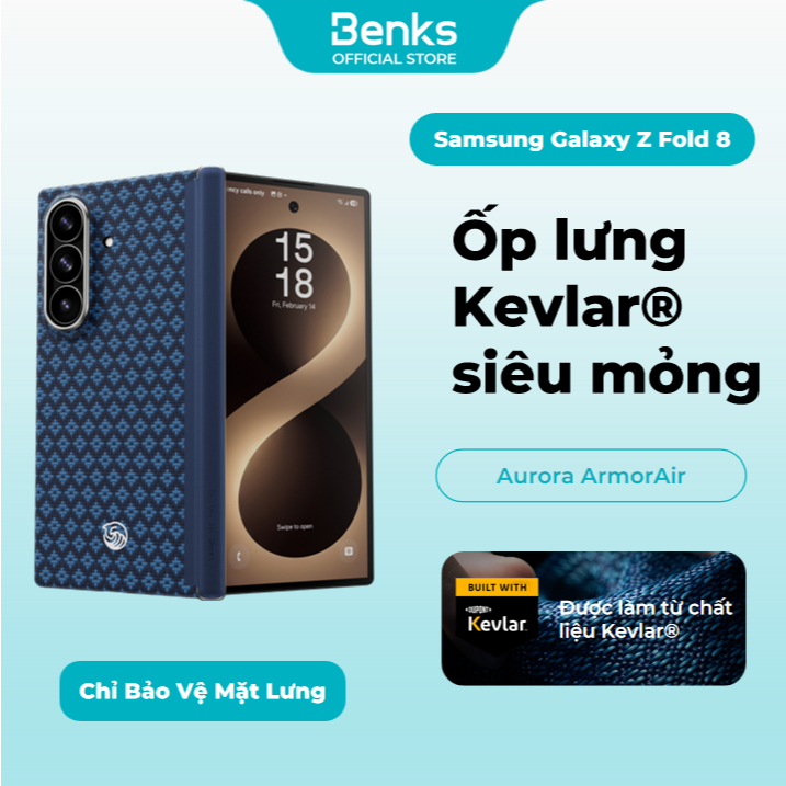 BENKS Ốp lưng ArmorAir cho Samsung Galaxy Z Fold 8 Ultra (Chỉ mặt lưng), Sợi Kevlar DuPont, Siêu mỏng nhẹ
