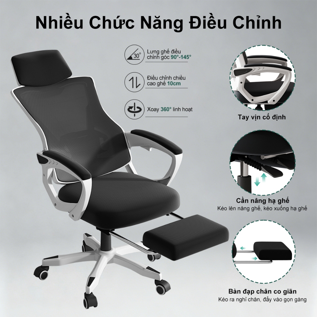 LIYURUI Ghế văn phòng lưới tiện dụng 140° Ghế chơi game học tập có thể điều chỉnh theo phong cách tối giản - ảnh 5