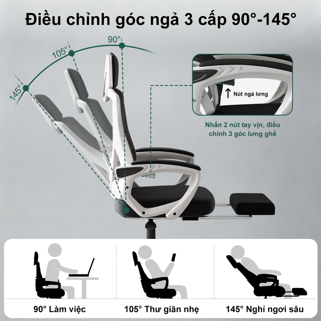 LIYURUI Ghế văn phòng lưới tiện dụng 140° Ghế chơi game học tập có thể điều chỉnh theo phong cách tối giản - ảnh 4