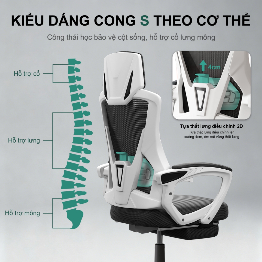 LIYURUI Ghế văn phòng lưới tiện dụng 140° Ghế chơi game học tập có thể điều chỉnh theo phong cách tối giản - ảnh 3