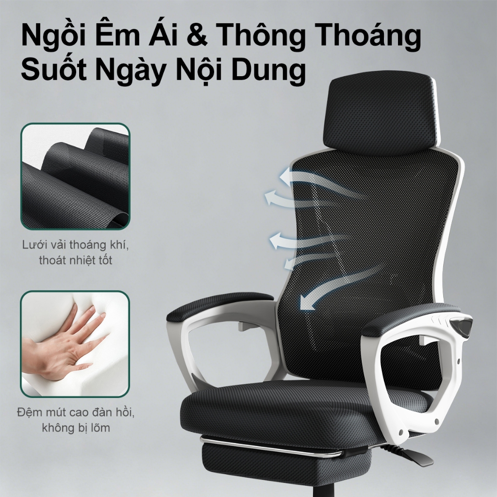 LIYURUI Ghế văn phòng lưới tiện dụng 140° Ghế chơi game học tập có thể điều chỉnh theo phong cách tối giản - ảnh 7