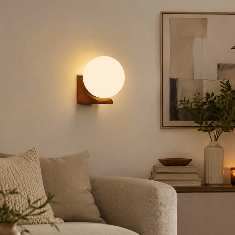 Đèn tường bằng gỗ Nhật Bản Đèn tường Led trong nhà Retro Thích hợp cho phòng ngủ Đầu giường, Phòng khách, Trang trí bàn trang điểm — ảnh 1