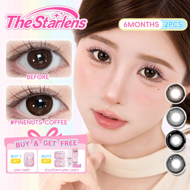 Kính áp tròng Starlens, 1 cặp 6 tháng, Màu đen/nâu dễ thương, DIA 14.2-14.5,  Thích hợp cho mắt to, có độ (0-8)