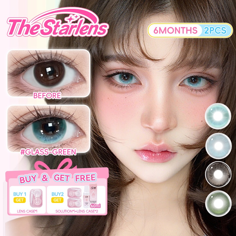 Kính áp tròng The Starlens, 1 cặp 6 tháng, tròng kính màu xanh lá/xám glass-green/Pearl-gray, DIA 14.2-14.5, bị cận đeo thoải mái, phù hợp để trang điểm | BigBuy360 - bigbuy360.vn