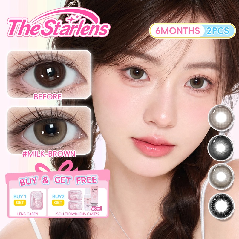 Kính áp tròng Starlens, 2 chiếc 6 tháng, màu đen tự nhiên, DIA 14.2-14.5mm, mắt búp bê, có độ (0-8)