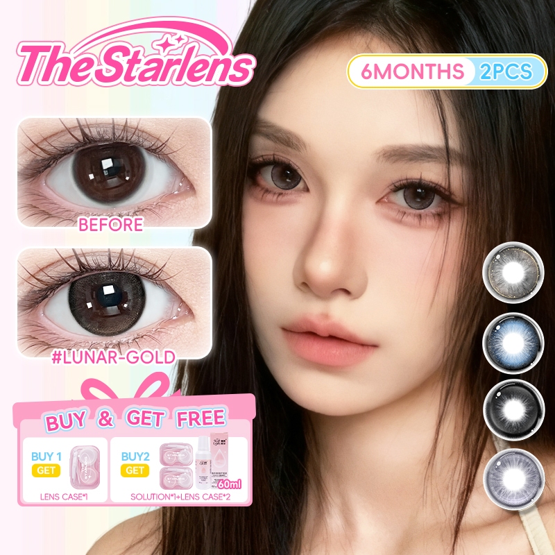 Kính áp tròng Starlens, 2 chiếc 6 tháng, lens mềm, màu đen/đỏ, DIA 14.2-14.5mm, hợp với mắt to, có độ (0-8)